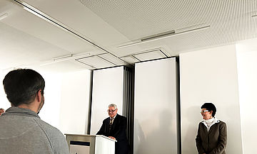 links nach rechts-Geschäftsführer des Bildungswerk BAU Hessen-Thüringen e.V. Ralf Hannemann, Leiterin des AFZ Walldorf Britta Rabe